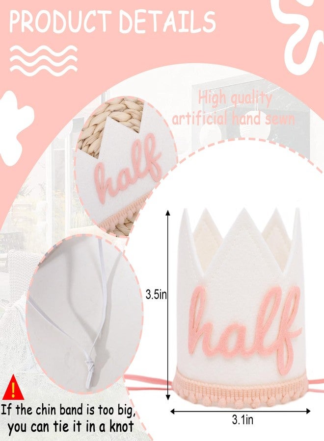 Agkvw Pink and White 1/2 Birthday Crown for Girls - Boho Half Birthday Hat, Girls Halfway to One Decor, Pink Princess Party Decorations - Image 2