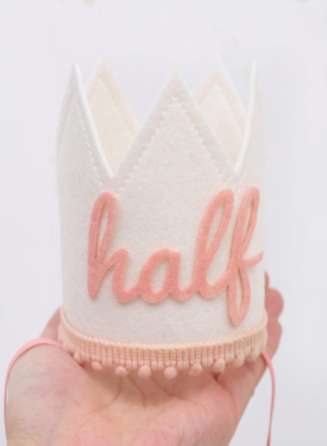 Agkvw Pink and White 1/2 Birthday Crown for Girls - Boho Half Birthday Hat, Girls Halfway to One Decor, Pink Princess Party Decorations - Image 4