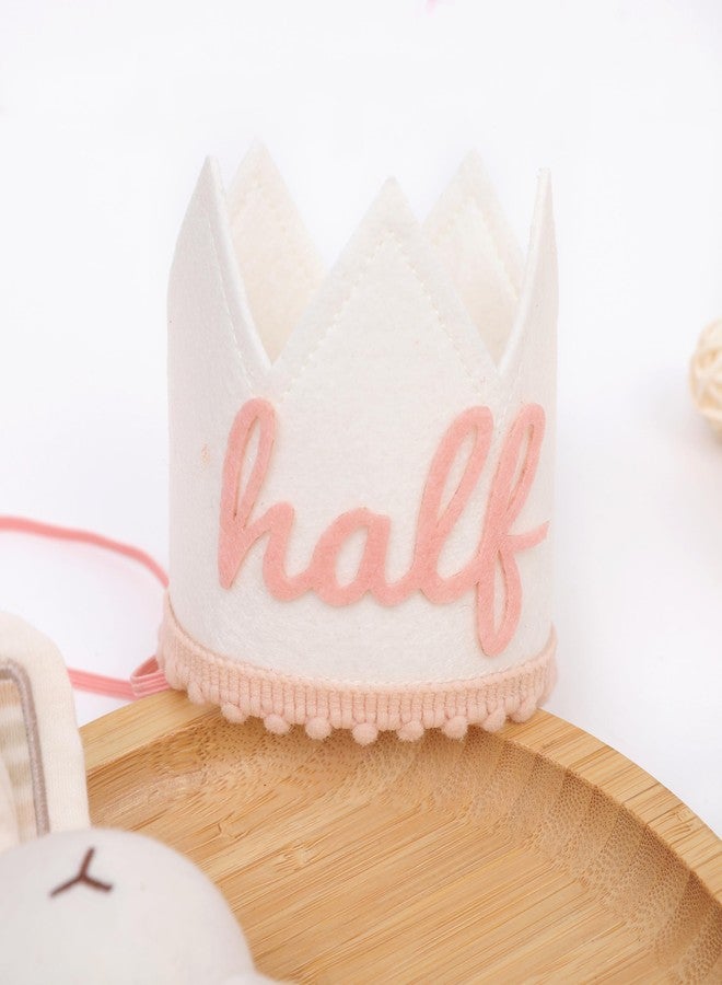 Agkvw Pink and White 1/2 Birthday Crown for Girls - Boho Half Birthday Hat, Girls Halfway to One Decor, Pink Princess Party Decorations - Image 1