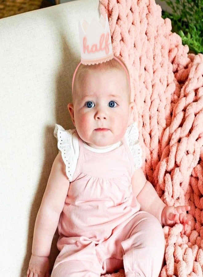 Agkvw Pink and White 1/2 Birthday Crown for Girls - Boho Half Birthday Hat, Girls Halfway to One Decor, Pink Princess Party Decorations - Image 5