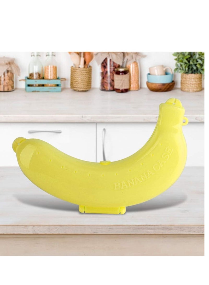 حافظة موز كبيرة للتنقل في الأماكن الخارجية، علبة واقية للفاكهة خالية من البيسفينول أ، حامل موزة محمول، صندوق تخزين لطيف، قطعتين، أصفر (حافظة للموز) - Image 2