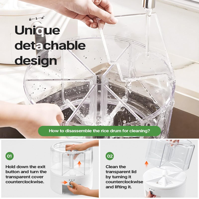 Slow Slog Grain and Rice Storage Container, 6 Grid Grain Dispenser, 360Â° Rotating 25lb Large Food Dispenser, Rice Dispenser Upgrade 6 Compartment Rotating, Airtight Storage White - Image 4