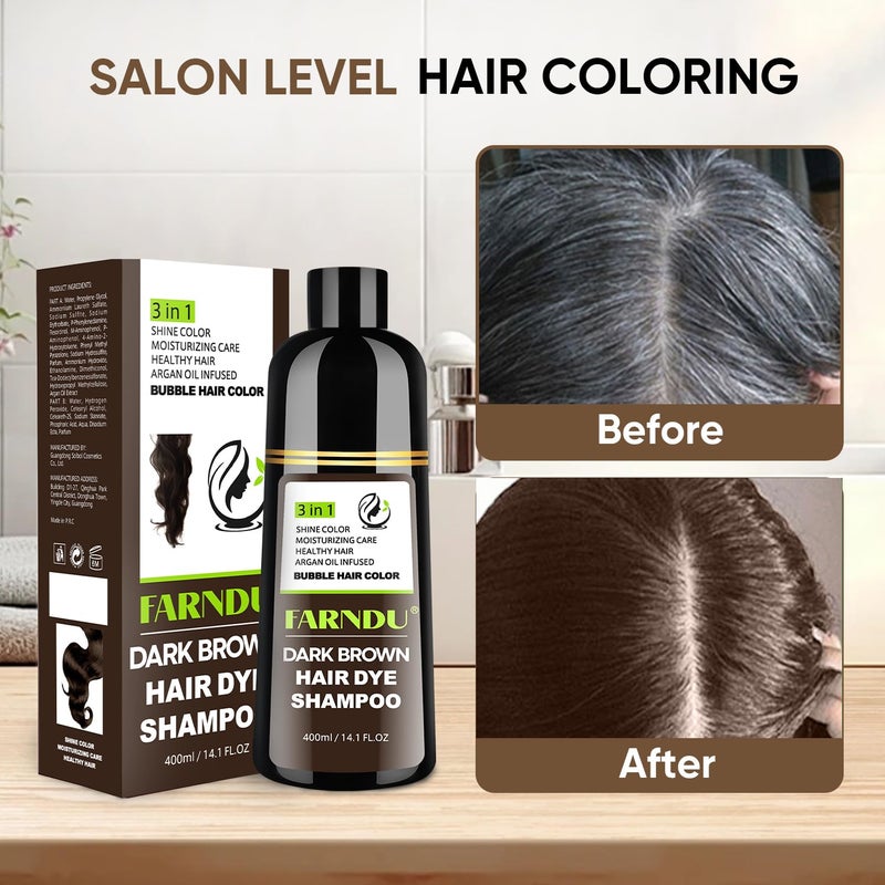 Farndu Dark Brown Hair Dye Shampoo for Women Men, 3 in 1 Hair Color Shampoo Dye for Grey Hair Coverage Champu Para Canas Mujer - Image 5