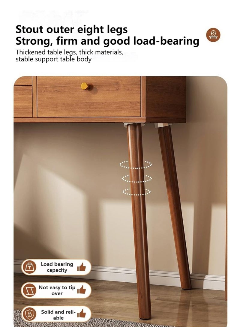 Sharpdo Light Luxury Bedroom Furniture Dressing Table, Walnut Dressing Table Storage Cabinet with LED Makeup Mirror and Dressing Table With Drawers Vanity Table Beautiful 3 Drawers 80*40*135CM - Image 4