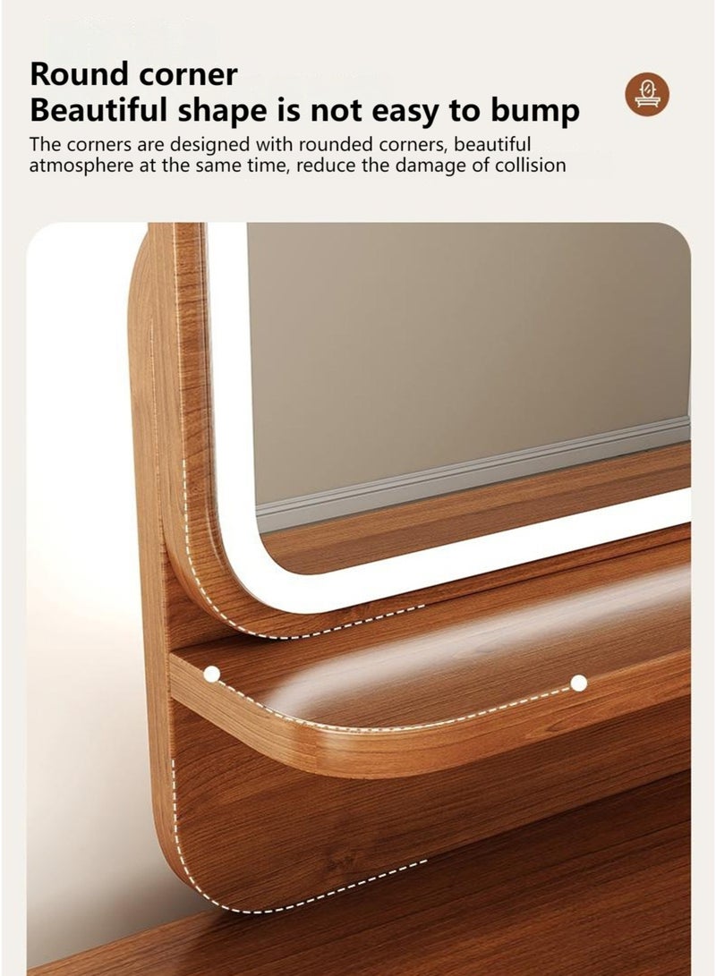 Sharpdo Light Luxury Bedroom Furniture Dressing Table, Walnut Dressing Table Storage Cabinet with LED Makeup Mirror and Dressing Table With Drawers Vanity Table Beautiful 3 Drawers 80*40*135CM - Image 5