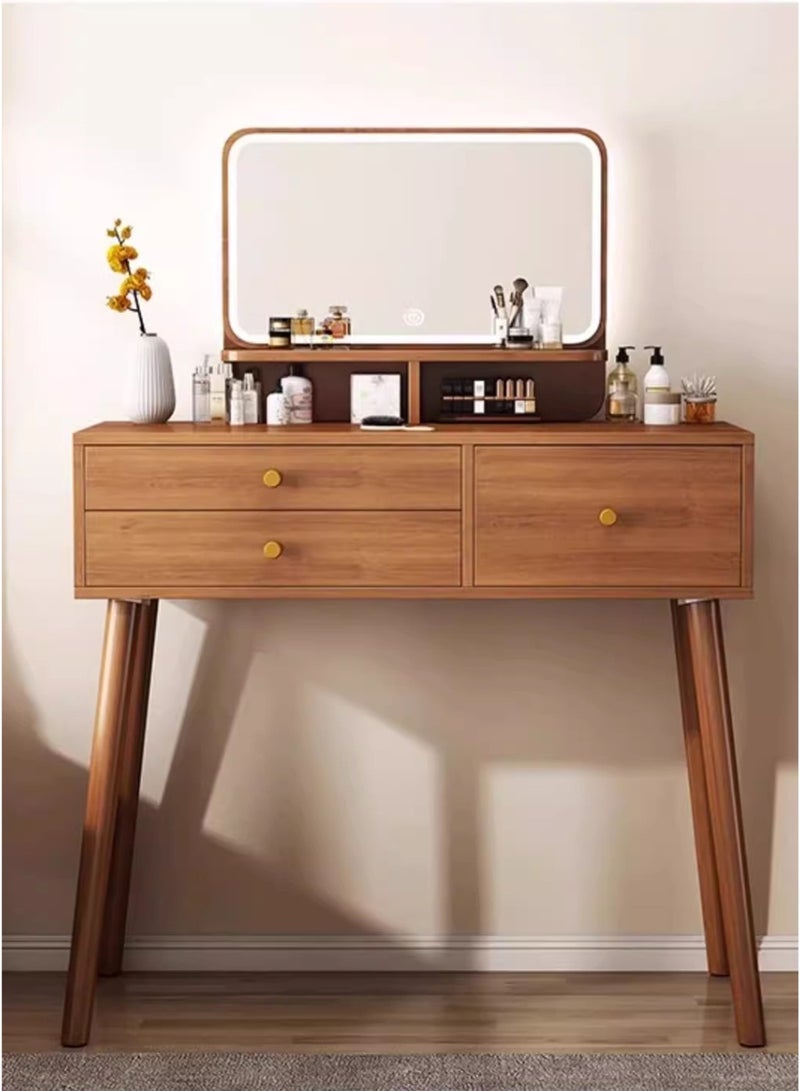 Sharpdo Light Luxury Bedroom Furniture Dressing Table, Walnut Dressing Table Storage Cabinet with LED Makeup Mirror and Dressing Table With Drawers Vanity Table Beautiful 3 Drawers 80*40*135CM - Image 1