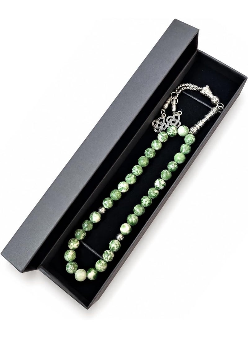 Fabienne Prayer Beads 33 Natural Stone Green Ruby Zoisite Tasbih Beads Handmade Islamic Misbaha Rosary Beads 8mm with Box and Metallic Tassel Gift for Umrah Hajj Ramadan Eid - Image 1