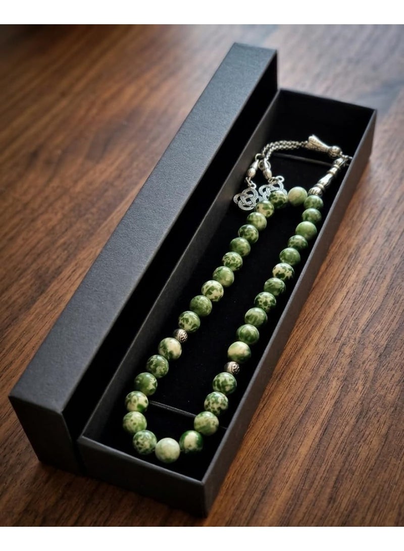 Fabienne Prayer Beads 33 Natural Stone Green Ruby Zoisite Tasbih Beads Handmade Islamic Misbaha Rosary Beads 8mm with Box and Metallic Tassel Gift for Umrah Hajj Ramadan Eid - Image 3