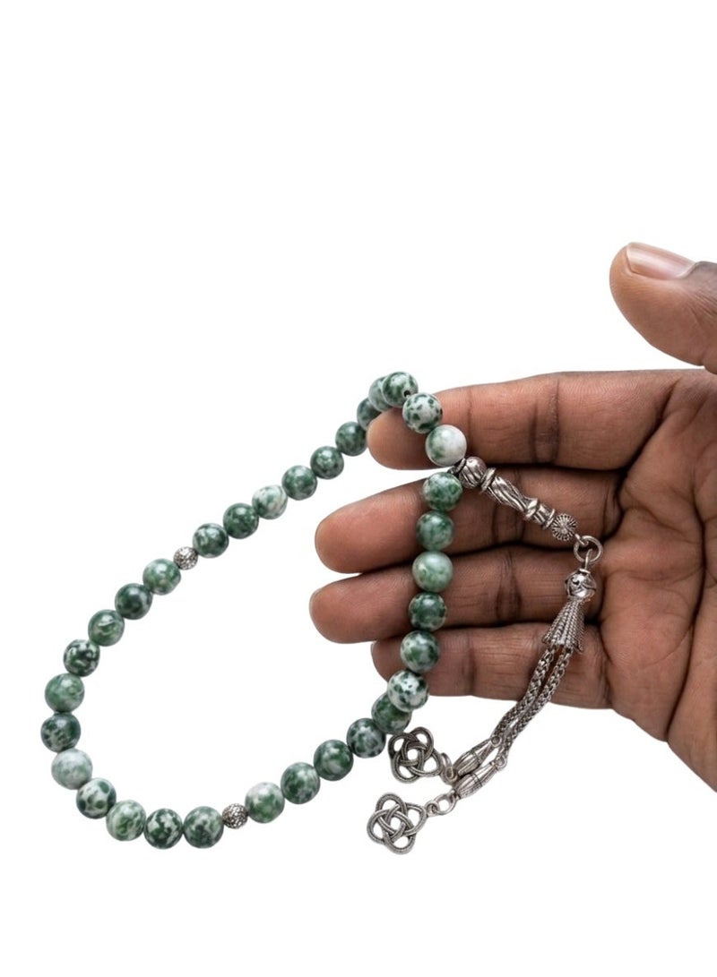 Fabienne Prayer Beads 33 Natural Stone Green Ruby Zoisite Tasbih Beads Handmade Islamic Misbaha Rosary Beads 8mm with Box and Metallic Tassel Gift for Umrah Hajj Ramadan Eid - Image 4