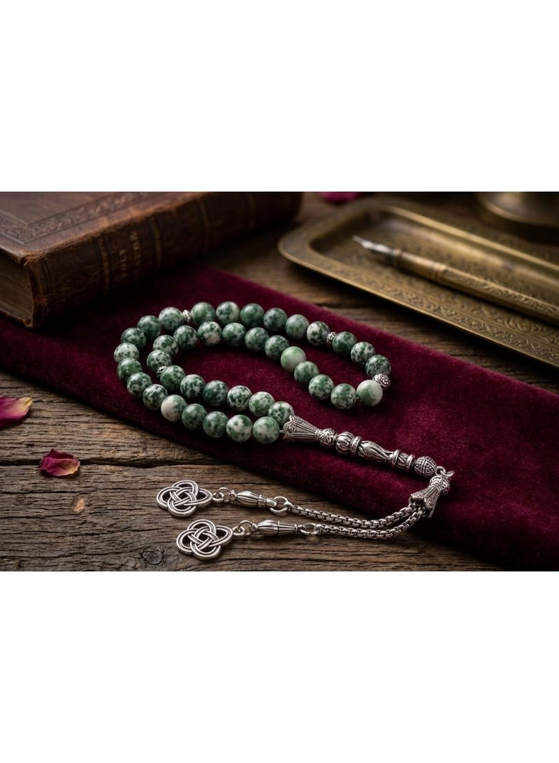 Fabienne Prayer Beads 33 Natural Stone Green Ruby Zoisite Tasbih Beads Handmade Islamic Misbaha Rosary Beads 8mm with Box and Metallic Tassel Gift for Umrah Hajj Ramadan Eid - Image 5