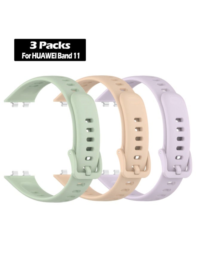 Youque 3-Packs TPU Sport Watch Strap/Watchband Compatible with Huawei Band 11/HUAWEI Band 11 Pro Purple/Pink/Green - Image 1