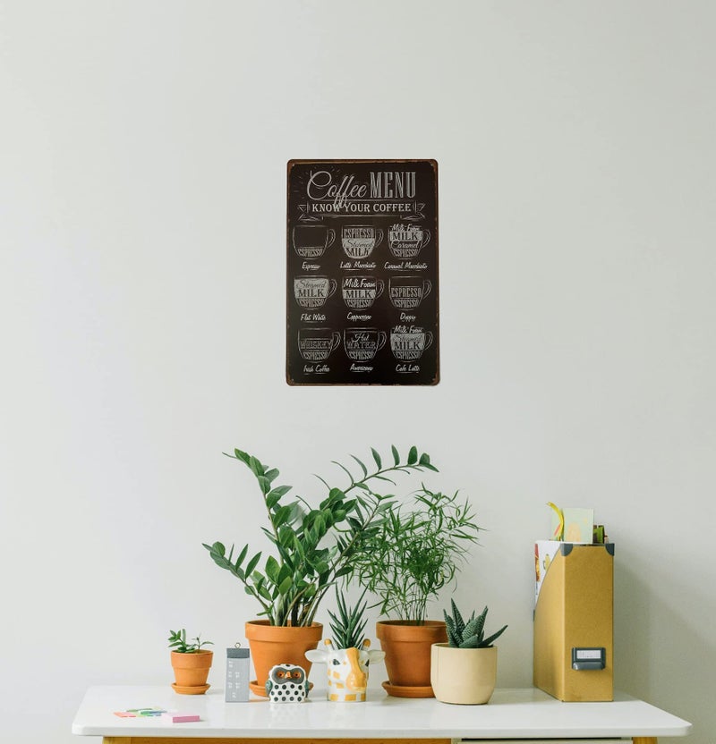 ERLOOD Coffee Menu Know Your Coffee Tin Sign Wall Retro Metal Bar Pub Poster Metal 12 X 8 - Image 4