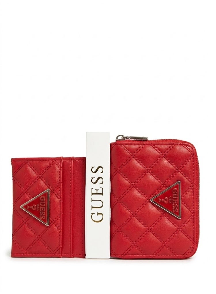 Guess Quilted Wallet & Card Holder Set for Women – Red Zip Wallet Gift Set
