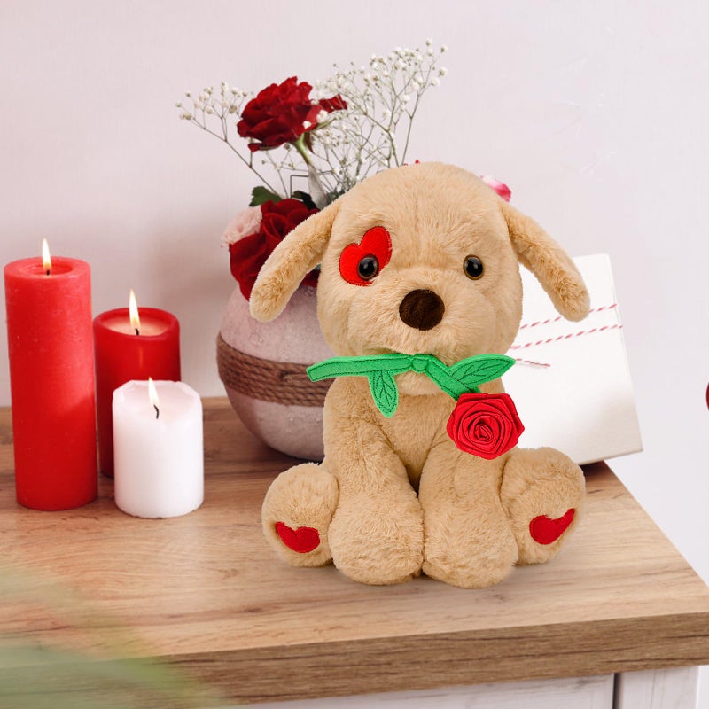 Donse Valentines Day Gifts for Her: 10 inch Funny Cute Plush Dog with Rose for Wife FiancÃ©e Girlfriend Women Mom Kids Naughty Valentine's Stuffed Animals Romantic Gifts for Birthday Wedding Anniversary Xmas - Image 2
