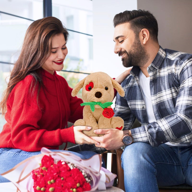 Donse Valentines Day Gifts for Her: 10 inch Funny Cute Plush Dog with Rose for Wife FiancÃ©e Girlfriend Women Mom Kids Naughty Valentine's Stuffed Animals Romantic Gifts for Birthday Wedding Anniversary Xmas - Image 3