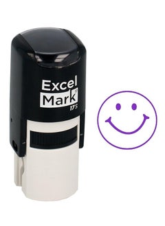 ExcelMark Smiley Face Excelmark Selfinking Round Teacher Stamp Purple Ink  - Image 1