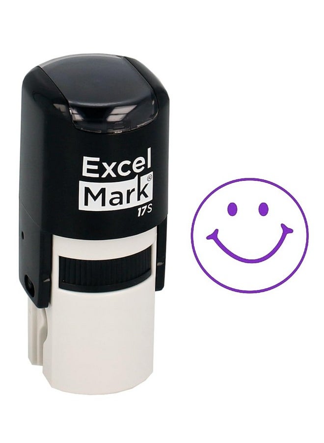 ExcelMark - Smiley Face Excelmark Selfinking Round Teacher Stamp Purple Ink - Image 1