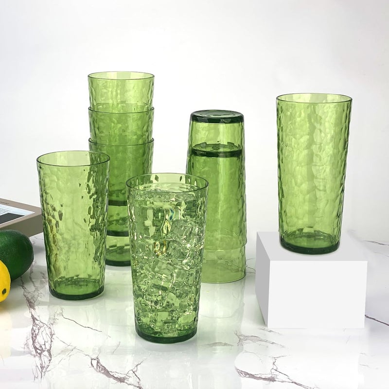 Yalin 24-Ounce Plastic Tumbler Acrylic Drinking Glasses, Reusable Plastic Cups, Stackable, BPA-Free, Shatter Proof, Dishwasher Safe, Set of 8 (Green) - Image 5