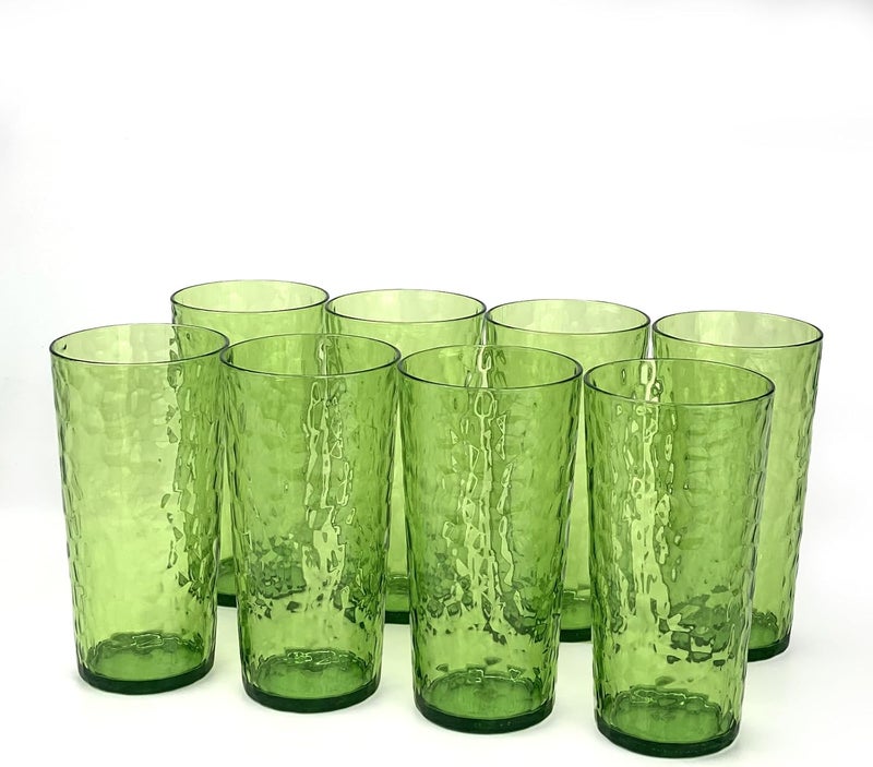Yalin 24-Ounce Plastic Tumbler Acrylic Drinking Glasses, Reusable Plastic Cups, Stackable, BPA-Free, Shatter Proof, Dishwasher Safe, Set of 8 (Green) - Image 1