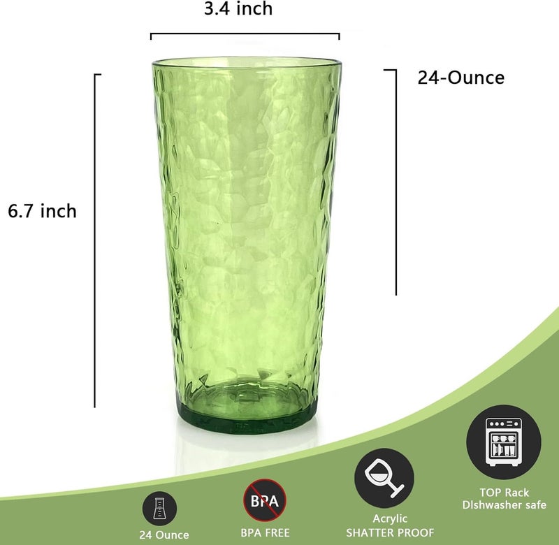 Yalin 24-Ounce Plastic Tumbler Acrylic Drinking Glasses, Reusable Plastic Cups, Stackable, BPA-Free, Shatter Proof, Dishwasher Safe, Set of 8 (Green) - Image 4