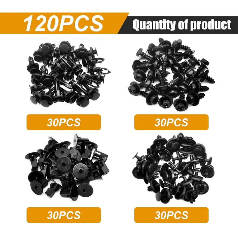 Vrasly 120Pcs Bumper Screw Bolt, 4 in 1 Body Bumper Rivet Fender Clips OEM 90159-60498 with 52161-16010 Fender Liner Clips Compatible with Toyota Lexus Wheel Well Liner Retainers 90189-06065 90467-07201 All-item matching trendy build - Image 3