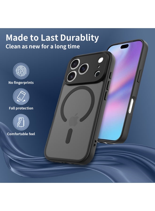 جراب مغناطيسي لهاتف iPhone 17 Pro Max مقاس 6.9 بوصة، متوافق مع MagSafe، حماية كاملة للكاميرا، جراب شفاف غير لامع فائق النحافة مقاوم للصدمات، أسود - Image 2
