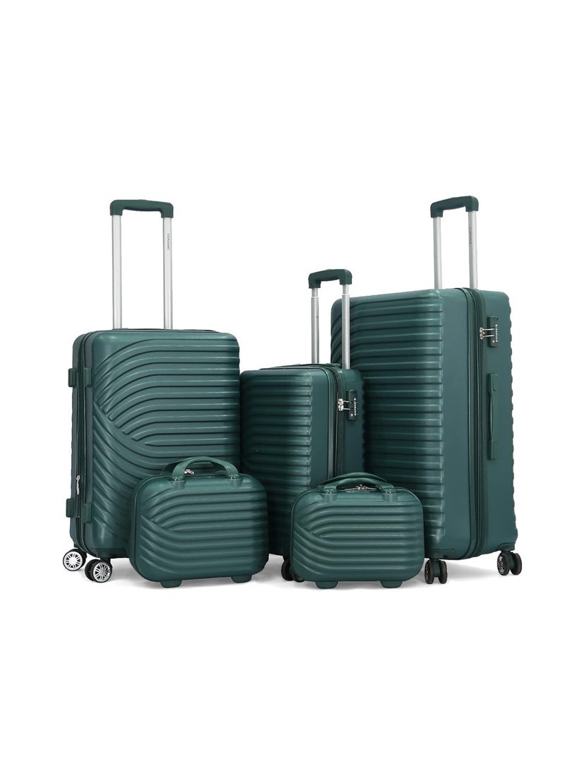 GIORDANO Hardshell Luggage Double Spinner Trolley Bag 5 Pieces Set,Green (BC-12",BC-14",S-20",M-24",L-28")  - Image 1