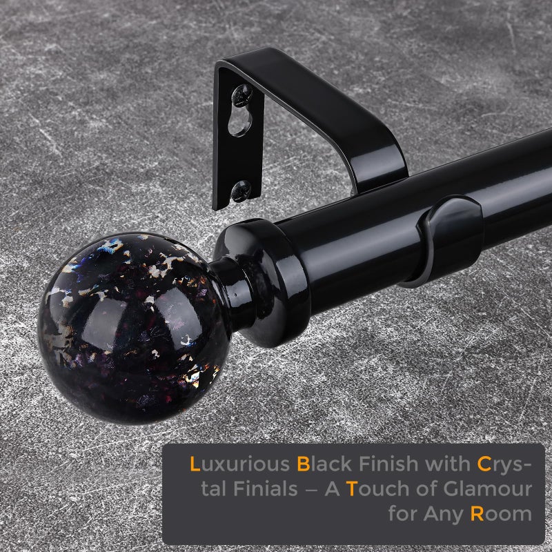 JRZOO Black Curtain Rods for Windows 48 to 84 Inch, 1'' Heavy Duty Adjustable Drapery Rod with Unique Crystal Ball Finials, Modern Decorative Curtain Rod,Size; 30-88'' - Image 5