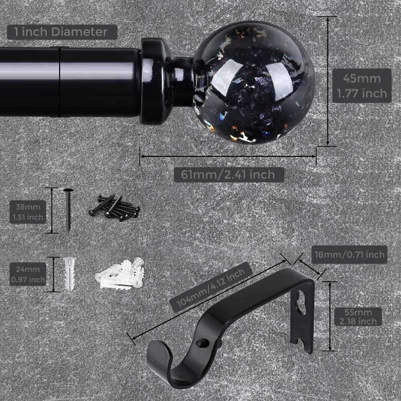 JRZOO Black Curtain Rods for Windows 48 to 84 Inch, 1'' Heavy Duty Adjustable Drapery Rod with Unique Crystal Ball Finials, Modern Decorative Curtain Rod,Size; 30-88'' - Image 4