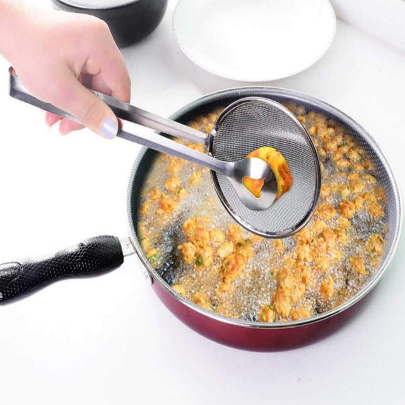 Qwid Oil Frying Stainless Steel Mesh Kitchen Tool 2in1 Fry Tool Filter Spoon Snack Strainer with Clip Pack of 1 - Image 2