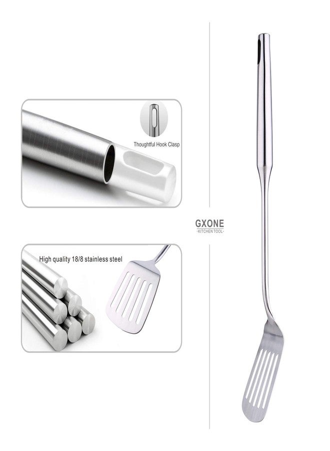 GXONE Stainless Steel Slotted Spatula,Cooking Utensil For Kitchen Use With Hollow Handle,Silver/14.9Inch - Image 5