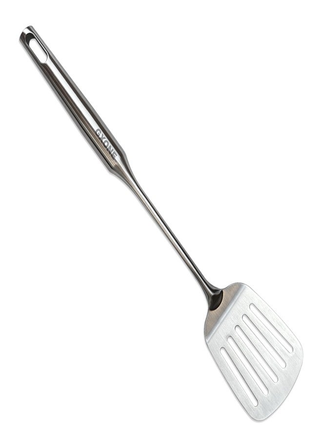 GXONE Stainless Steel Slotted Spatula,Cooking Utensil For Kitchen Use With Hollow Handle,Silver/14.9Inch - Image 1