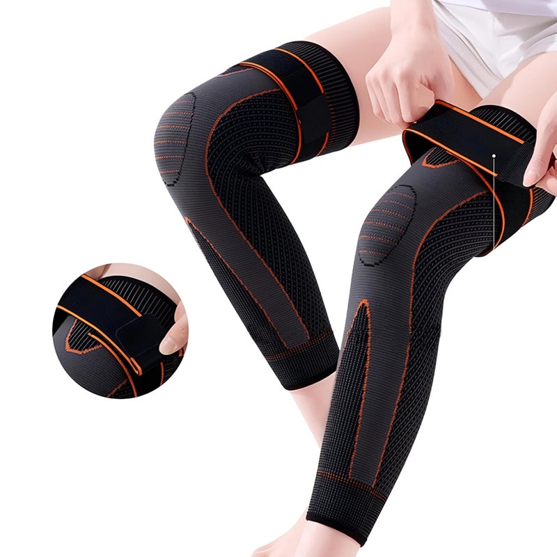 Xfinity Fitness Compression Long Knee and calf Sleeve support for men and women Knee Support (Black&Orange) - Image 4