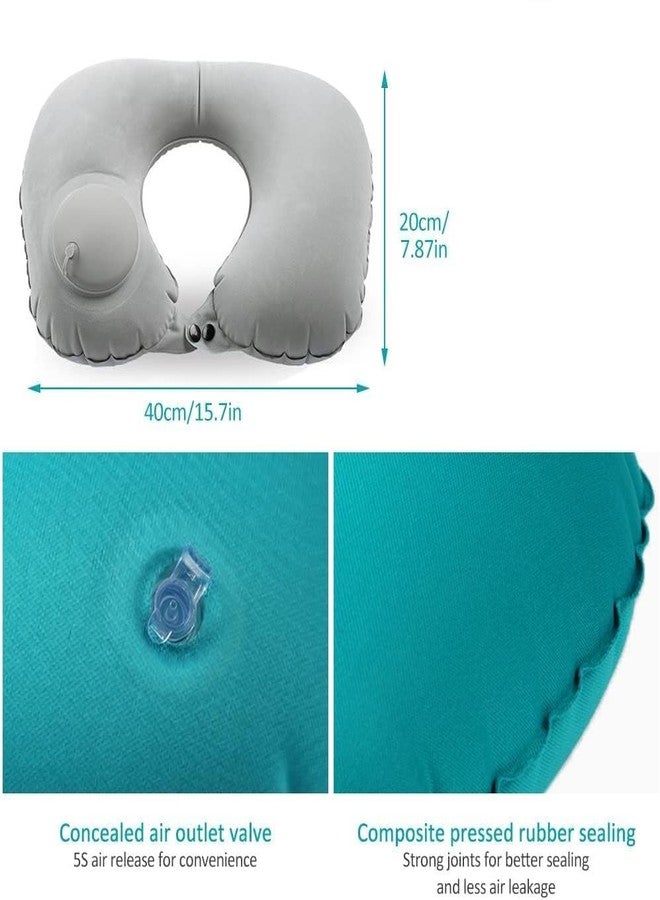 TONSYL Inflatable Travel Pillow for Neck Support - Push-Button Built-in Pump Neck Rest - Soft Flocked U-Shaped Air Cushion for Airplane, Car, Office - Portable, Compact & Adjustable Travel Gear - Image 2