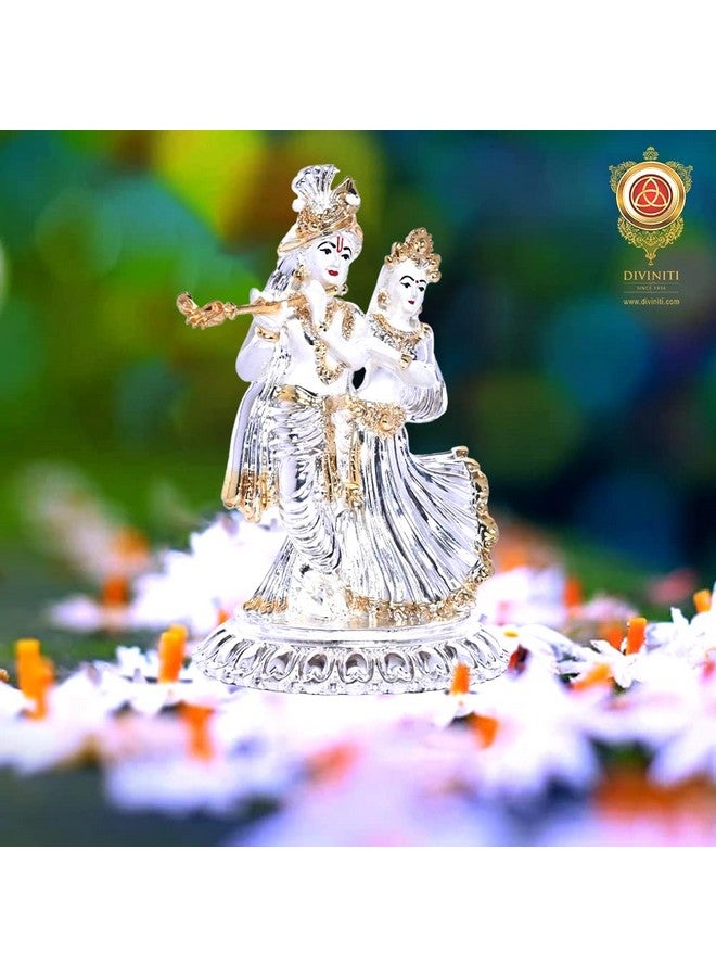 DIVINITI 999 Silver Plated Radha Krishna Idol for Home Decor Sculpture of Radha Krishna Statue| Idol for Home, Office, Temple and Table Decoration| Religious Idol for Pooja, Gift (4.7x6 CM) - Image 4