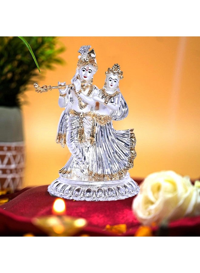 DIVINITI 999 Silver Plated Radha Krishna Idol for Home Decor Sculpture of Radha Krishna Statue| Idol for Home, Office, Temple and Table Decoration| Religious Idol for Pooja, Gift (4.7x6 CM) - Image 2