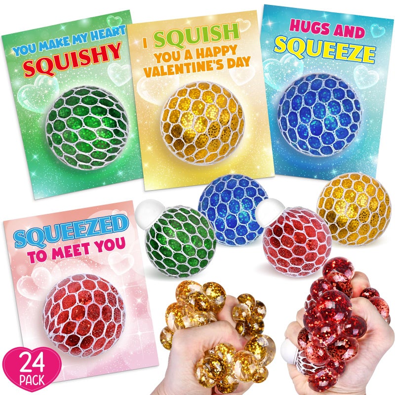 Shemira Valentines Day Cards for Kids School Classroom 24 Stretch Squeeze Balls Fidget Toys with Valentines Cards Valentines Cards Gifts for Kids School Classroom Exchange Valentines Party Favors - Image 3