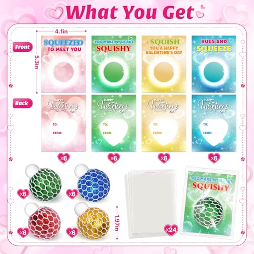 Shemira Valentines Day Cards for Kids School Classroom 24 Stretch Squeeze Balls Fidget Toys with Valentines Cards Valentines Cards Gifts for Kids School Classroom Exchange Valentines Party Favors - Image 5
