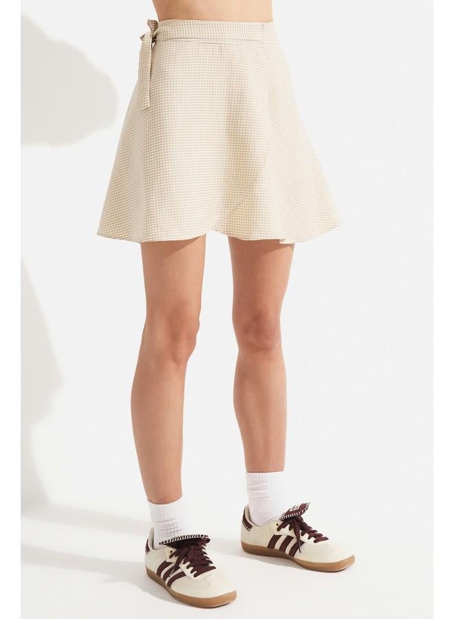 JUNE June Women Patterned Double Breasted Closure Flounce Mini Short Skirt Stone  - Image 4
