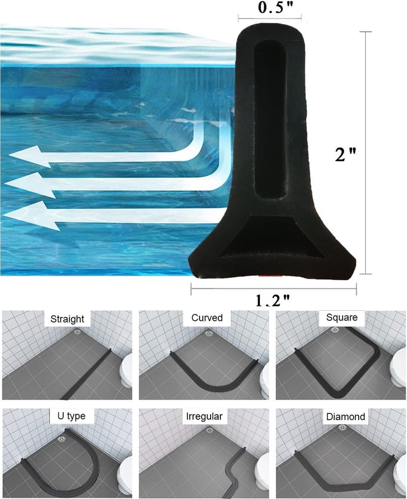 Ynotus 59Inch Collapsible Shower Threshold Water Dam 2" High Shower Barrier Water Stopper 2" Tall Shower Water Guard To Keep Water In Shower Dry And Wet Separation Bathroom Wheelchair Accessible Black - Image 2
