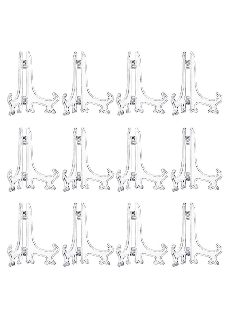 SYOSI 12 Pieces Plastic Easel Stands Plate Stands Holders, Picture Easel Stand Clear for Display Picture Frame Collectibles Desktop Weddings Party Home Decoration  - Image 1