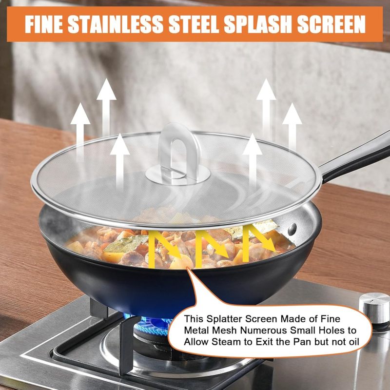 Splatter Screen: 18/8 Stainless Steel Ultra Fine Mesh Rust Free Foldable Grease Splatter Guard - No Oil Mess No Burns Kitchen Shield for Stove Top Frying - Image 4