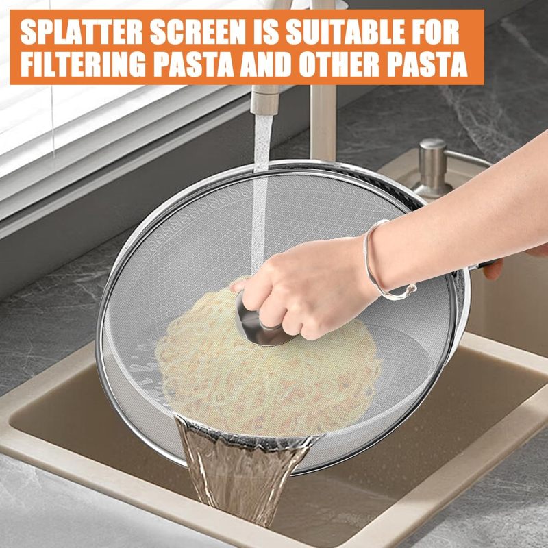 Splatter Screen: 18/8 Stainless Steel Ultra Fine Mesh Rust Free Foldable Grease Splatter Guard - No Oil Mess No Burns Kitchen Shield for Stove Top Frying - Image 5