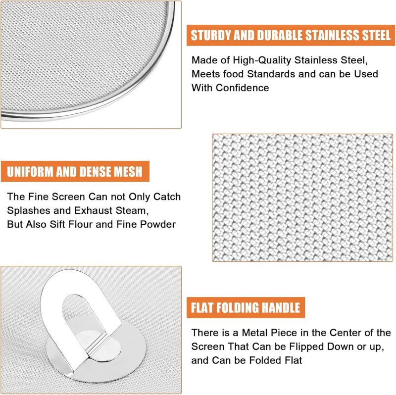 Splatter Screen: 18/8 Stainless Steel Ultra Fine Mesh Rust Free Foldable Grease Splatter Guard - No Oil Mess No Burns Kitchen Shield for Stove Top Frying - Image 3