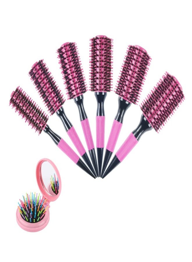 BeiHCain Thermal Round Barrel Boar Bristle Hair Brush Set for Women & Men - Professional Hair Styling for Blow Drying, Curling, Scalp Massage, Wet and Dry Use (Pink) - Image 1