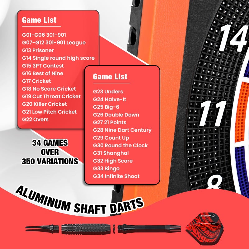 win.max Electronic Dart Board with LED Sidelamp, Laser Toe Line, Digital Electronic Soft Tip Dartboard Set, Over 350 Variations, Suitable for Batteries/Adapters (New Side Light) - Image 5