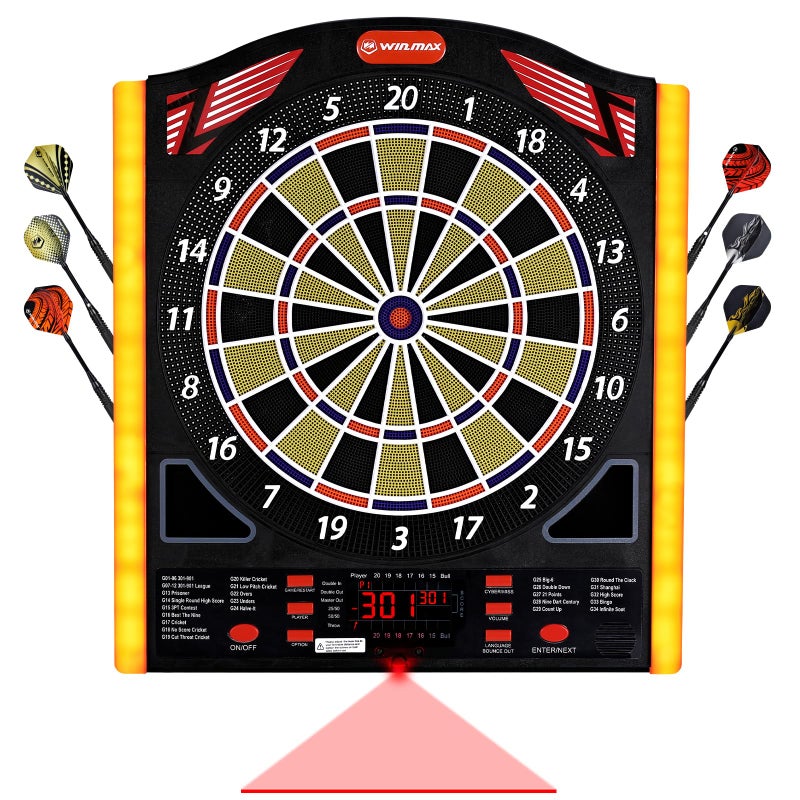 win.max Electronic Dart Board with LED Sidelamp, Laser Toe Line, Digital Electronic Soft Tip Dartboard Set, Over 350 Variations, Suitable for Batteries/Adapters (New Side Light) - Image 2