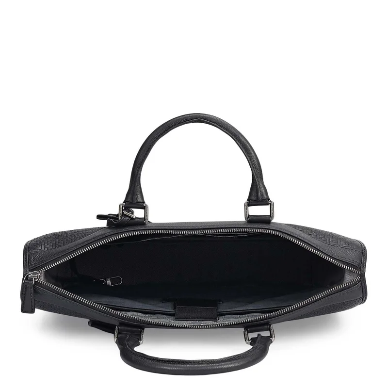 Da Milano  Mat Emboss Plain Leather Laptop Bag - Black  | Best Price UAE