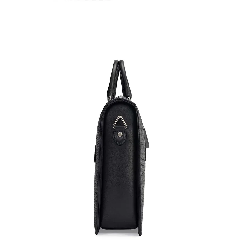 Da Milano  Mat Emboss Plain Leather Laptop Bag - Black  | Best Price UAE
