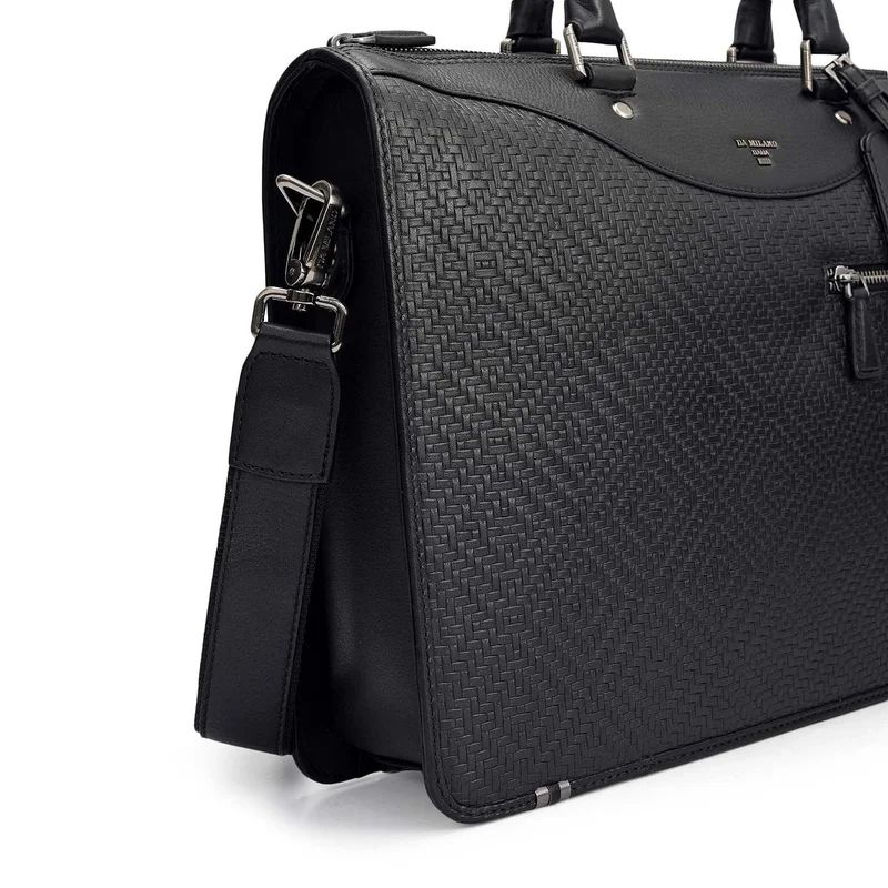 Da Milano  Mat Emboss Plain Leather Laptop Bag - Black  | Best Price UAE